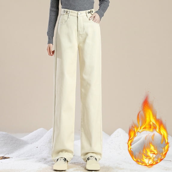 ClodeEU Women's High Waist Baggy Straight Leg Jean Pant,Casual Trendy Denim Pant Beige,Womens Plus L