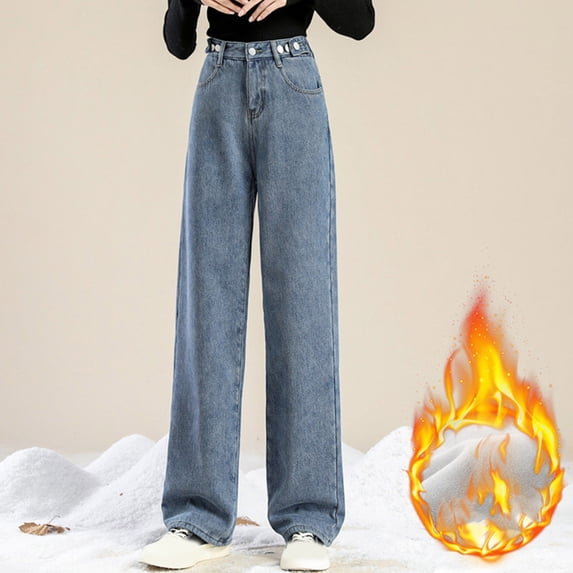ClodeEU Women's High Waist Baggy Straight Leg Jean Pant,Casual Trendy Denim Pant Blue,Womens Plus S