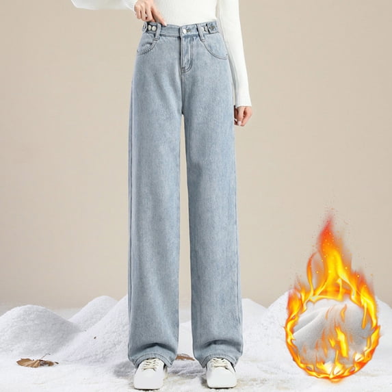ClodeEU Women's High Waist Baggy Straight Leg Jean Pant,Casual Trendy Denim Pant Light Blue,Womens Plus L