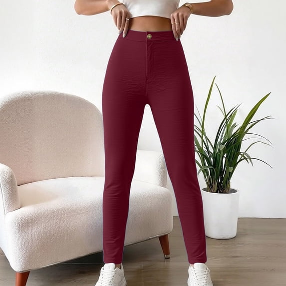 ClodeEU Women's High Waist Button Skinny Ankle Pants,Stretchy Slim Fit Casual Pencil Leggings ,Women's Plus XXL