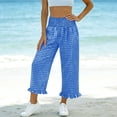thumbnail image 1 of ClodeEU Women's High Waist Cute Plaid Loose Fit Long Pants with Ruff Trim ,Casual Summer Trousers Blue,Womens Plus XXL, 1 of 6