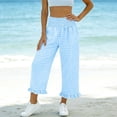thumbnail image 1 of ClodeEU Women's High Waist Cute Plaid Loose Fit Long Pants with Ruff Trim ,Casual Summer Trousers Light Blue,Womens Plus XXL, 1 of 6