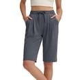 thumbnail image 1 of ClodeEU Women's High Waist Drawstring Bermuda Shorts,Casual Loose Knee Length Summer Shorts, Elastic Waist Comfy Pants with Pockets Gray,Women's Plus XL, 1 of 7