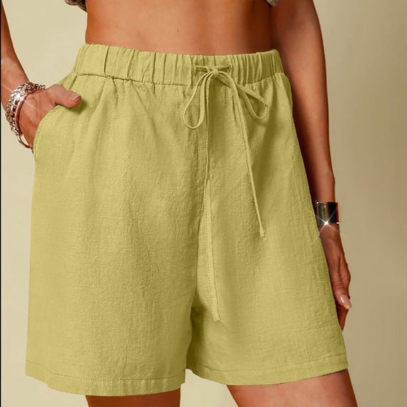 ClodeEU Women's High Waist Linen Blend Shorts,Casual Wide Leg Summer Pants Yellow,Women's Plus L
