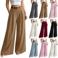 thumbnail image 1 of ClodeEU Women's High Waist Pleated Wide Leg Dress Pants, Casual Loose Trousers with Pockets （No Belt） Beige,Women's Plus L, 1 of 8