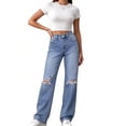 thumbnail image 1 of ClodeEU Women's High Waist Ripped Wide Leg Jeans,Distressed Baggy Straight Denim Trousers with Pockets Blue,Women's Plus L, 1 of 7