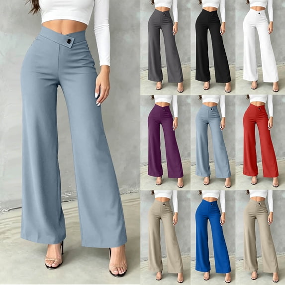 ClodeEU Women's High Waist Straight Leg Dress Pants,Casual Business Work Trousers Purple,Women's Plus S