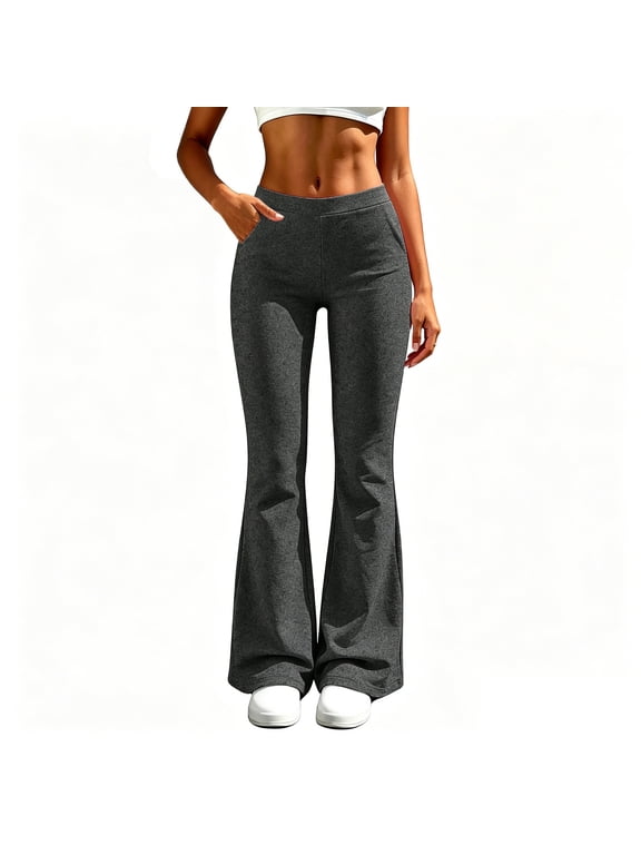 Women's High Waist Stretch Flare Leg Pants,Soft Slim Bootcut Yoga Trousers with Pockets Dark Gray,Women's Plus S