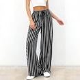 thumbnail image 1 of ClodeEU Women's High Waist Striped Wide Leg Pants with Drawstring,Casual Loose Trousers with Pockets Black,Women's Plus L, 1 of 6