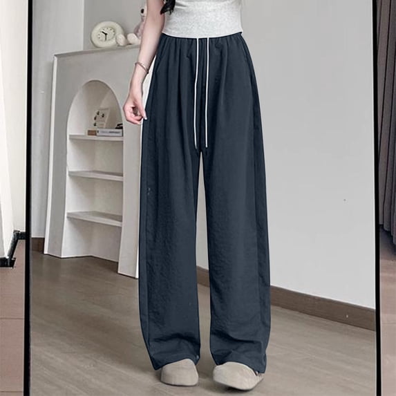 ClodeEU Women's High Waist Wide Leg Sweatpants,Baggy Drawstring Elastic Waisted Sweat Pants with Pockets Dark Gray,Womens Plus L