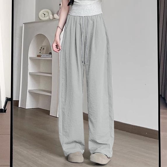ClodeEU Women's High Waist Wide Leg Sweatpants,Baggy Drawstring Elastic Waisted Sweat Pants with Pockets Khaki,Womens Plus M