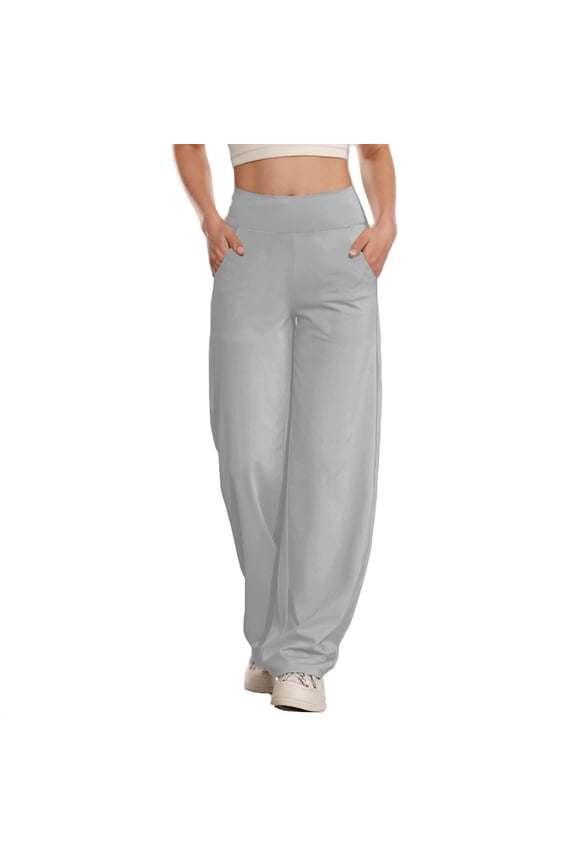 Women's High Waist Wide Leg Yoga Pants with Pockets ,Relaxed Fit Versatile Lounge Pant Gray,Womens Plus XXL