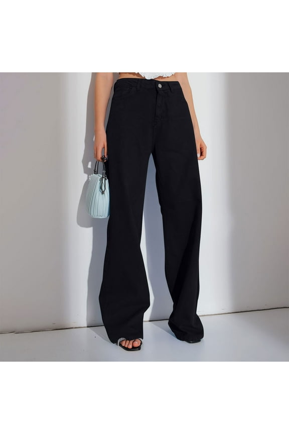 Women's High Waisted Button Down Straight Leg Jeans,Relaxed Casual Fashion Jeans Black,Womens Plus XL