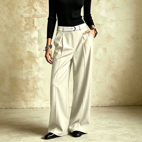 ClodeEU Women's High Waisted Draped Pleated Wide Leg Dress Pants,Slimming Casual Work Trousers ,Women's Plus M