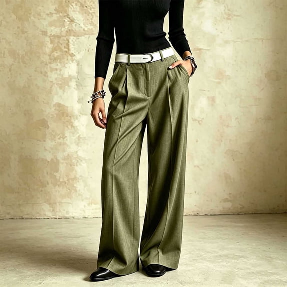 ClodeEU Women's High Waisted Draped Pleated Wide Leg Dress Pants,Slimming Casual Work Trousers ,Women's Plus XL