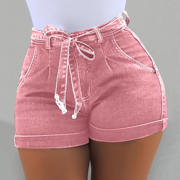 ClodeEU Women's High Waisted Drawstring Shorts,Casual Elastic Waist Running Shorts with Pockets Pink,Women's Plus S