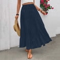 thumbnail image 1 of ClodeEU Women's High Waisted Elastic Waist Boho Maxi Skirt with Pleated Flared Hem ,Casual Long Skirt Navy,Womens Plus M, 1 of 8