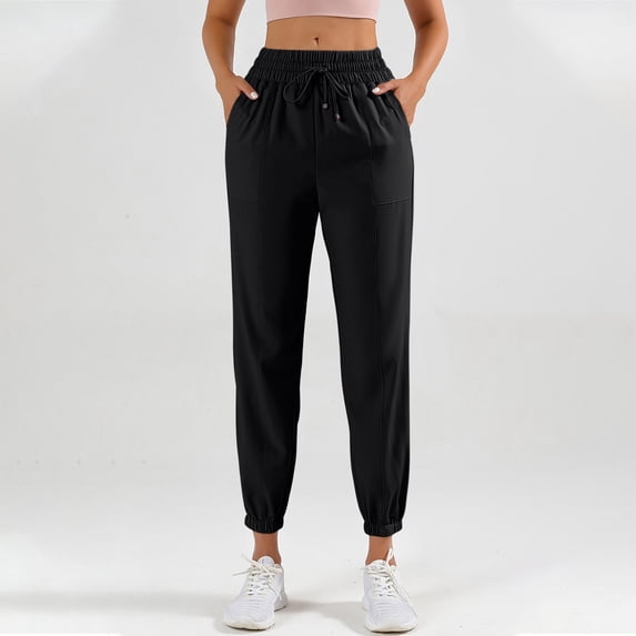 ClodeEU Women's High Waisted Jogger Pants, Loose Fit Casual Sweatpants with Drawstring Ankle Cuffs for Summer Black,Womens Plus XL