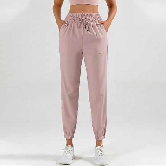ClodeEU Women's High Waisted Jogger Pants, Loose Fit Casual Sweatpants with Drawstring Ankle Cuffs for Summer Pink,Womens Plus XXL