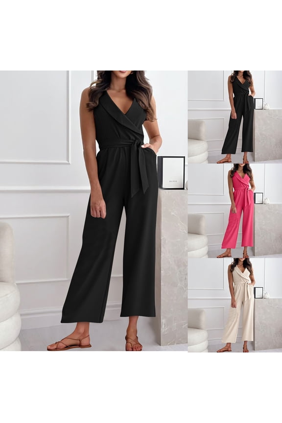 Women's High Waisted Jumpsuit with Tie Belt, Wide Leg Solid Color Office Wear Hot Pink,Womens Plus XXL