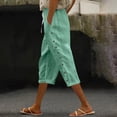 thumbnail image 1 of ClodeEU Women's High Waisted Linen Blend Drawstring Elastic Waist Capri Pants with Side Button and Pockets ,Solid Color Casual Cropped Trousers Mint Green,Womens Plus M, 1 of 5