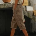 thumbnail image 1 of ClodeEU Women's High Waisted Linen Blend Knee Length Shorts with Pockets,Drawstring Elastic Waist Bottoms with Side Button Coffee,Womens Plus S, 1 of 8