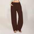 thumbnail image 1 of ClodeEU Women's High Waisted Linen Pants ,Wide Leg Drawstring Trousers with Pockets Coffee,Womens Plus XL, 1 of 8