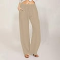 thumbnail image 1 of ClodeEU Women's High Waisted Linen Pants ,Wide Leg Drawstring Trousers with Pockets Khaki,Womens Plus XL, 1 of 8