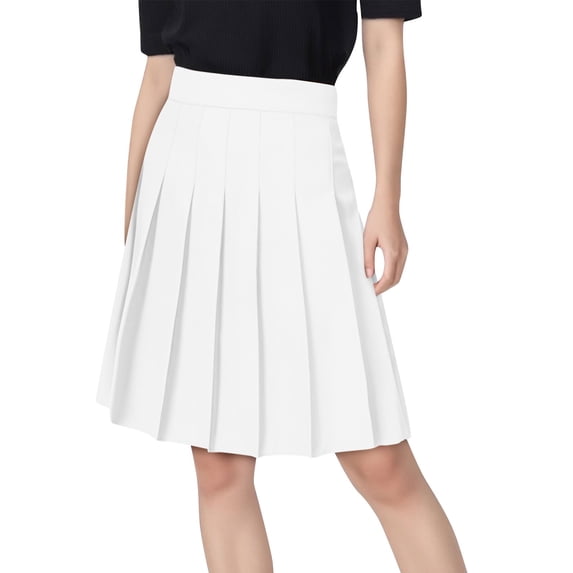 ClodeEU Women's High Waisted Pleated Skirt with Built in Safety Shorts, Anti Exposure Solid Color Pleated Skirt White,Womens Plus XS