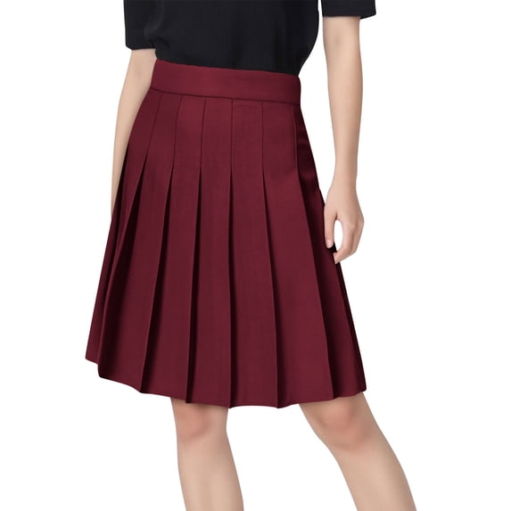 ClodeEU Women's High Waisted Pleated Skirt with Built in Safety Shorts, Anti Exposure Solid Color Pleated Skirt Wine,Womens Plus L