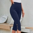 thumbnail image 1 of ClodeEU Women's High Waisted Slim Fit Capri Leggings with Button ,Solid Color Summer Layering Pants Navy,Womens Plus M, 1 of 8