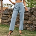thumbnail image 1 of ClodeEU Women's High Waisted Straight Leg Ankle Jeans,Trendy Solid Color Denim Trousers Light Blue,Womens Plus XL, 1 of 7