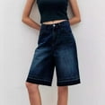thumbnail image 1 of ClodeEU Women's High Waisted Straight Leg Denim Knee Length Shorts,Casual Jean Bermuda Short with Pockets Navy,Womens Plus M, 1 of 5