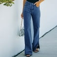 thumbnail image 1 of ClodeEU Women's High Waisted Straight Leg Jeans, Stretchy Classic Baggy Flare Denim Pants with Pocket And Side Slit Hem Blue,Womens Plus M, 1 of 5