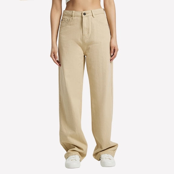 ClodeEU Women's High Waisted Straight Leg Jeans for Women ,Loose Fit Trendy Denim Pants Khaki,Womens Plus XXL