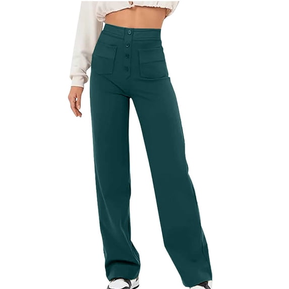 ClodeEU Women's High Waisted Straight Leg Stretchy Pant,Slim Fit Casual Pants With Pockets Light Blue,Womens Plus L