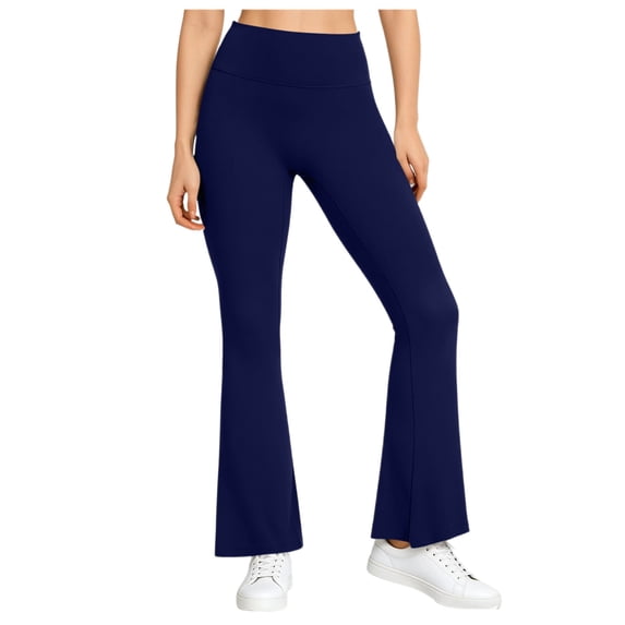 ClodeEU Women's High Waisted Stretchy Flare Leg Yoga Pants, Casual Solid Color Trousers with Pockets Navy,Women's Plus XXL