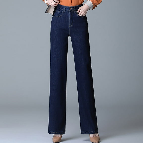ClodeEU Women's High Waisted Stright Leg Jeans,Baggy Slim Business Denim Trousers Dark Blue,Womens Plus 28