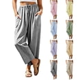 thumbnail image 1 of ClodeEU Women's High Waisted Striped Cropped Wide Leg Pants, Casual Elastic Waist Capri Trousers with Pockets Coffee,Women's Plus XL, 1 of 8