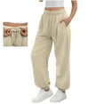 thumbnail image 1 of ClodeEU Women's High Waisted Sweatpants，Baggy Bottoms，Workout Active Joggers Pants Beige,Womens Plus L, 1 of 9
