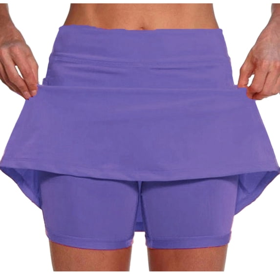 ClodeEU Women's High Waisted Tennis Skort,Quick Dry Athletic Skirt with Built-in Shorts,Running Skort with Pockets Purple,Women's Plus XXXXXL