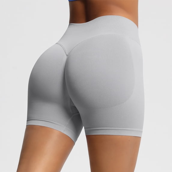 ClodeEU Women's High Waisted Tummy Control Quick Dry Yoga Shorts with Built in Liner ,Breathable Anti Exposure Athletic Bottoms Gray,Womens Plus L