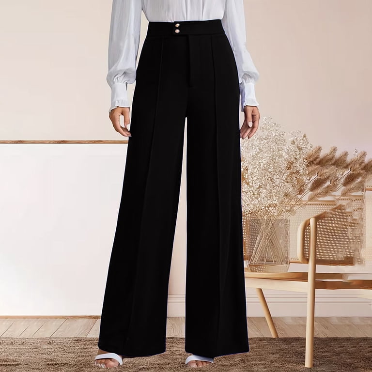 women's black and white dress pants Clodeeu High Waisted Wide Leg Pants,Tailored Solid Color Trousers for Office Black,Women's Plus M, Size: Medium Happy 30th!!!! #imjustakid #dressasthebirthdaygirl Front Neck Style_Halter Neck these pants are thoughtfully Width:Medium (D)