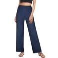 thumbnail image 1 of ClodeEU Women's High Waisted Wide Leg Faux Denim Pants, Straight Leg Stretch Jeans Dark Blue,Womens Plus S, 1 of 8