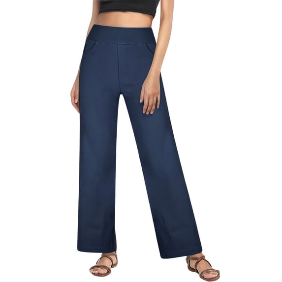 ClodeEU Women's High Waisted Wide Leg Faux Denim Pants, Straight Leg Stretch Jeans Dark Blue,Womens Plus S