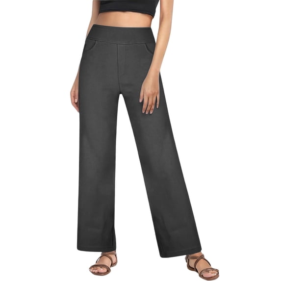 ClodeEU Women's High Waisted Wide Leg Faux Denim Pants, Straight Leg Stretch Jeans Dark Gray,Womens Plus XL