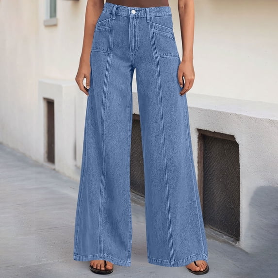ClodeEU Women's High Waisted Wide Leg Flare Jeans , Loose Vintage Y2K Casual Comfort Baggy Denim Pants Sky Blue,Womens Plus XL
