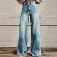 thumbnail image 1 of ClodeEU Women's High Waisted Wide Leg Jeans With Cute Star Print, Fashion Casual Denim Pants Yellow,Womens Plus XL, 1 of 1