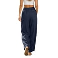 thumbnail image 1 of ClodeEU Women's High Waisted Wide Leg Linen Pants, Casual Elastic Waist Trousers with Pockets Navy,Women's Plus M, 1 of 9