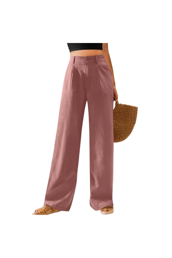 Women's High Waisted Wide Leg Pants,Casual Loose Elastic Waist Trousers With Pockets Pink,Womens Plus M